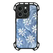 iPhone 16 Pro Ultra Bounce Case MagSafe Compatible BLUE MARBLE DAISIES