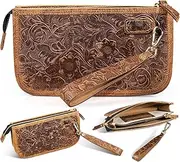[RMAWRAD] Genuine Leather Wristlet Clutch Bag for Women Handbag Ladies Credit Card Holder Phone Wallet Purses Man Dark Brown, Dark Brown, Medium