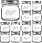 BPA-Free 16oz Wide Mouth Mason Jars with Airtight Lids - 12 Pack Food Containers