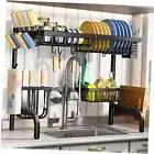 Over The Sink Dish Drying Rack, Adjustable (25.5 to 33.5 inch) 2 Tier Black