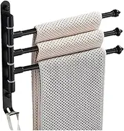 Swivel Out Towel Racks with Hooks 3-Bars Foldable Arms Bath Towel Hanger Wall Mount Towel Bar Aluminum Towel Holder Organizer for Bathroom Kitchen