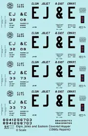 K4 O Scale Decals Elgin Joliet & Eastern EJ&E Covered Hopper Black 1960s Scheme