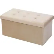 Boxsweden 76x36cm Ottoman Storage Cube Faux Velvet Home Organiser/Stool Cream