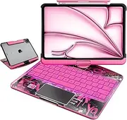 FFENDOUNIU for iPad 10.2 inch Case with Touch Keyboard, 360°Rotating Stand for iPad 7th/8th/9th Generation, 7 Color Backlight, Tech Style (Transparent Pink)