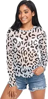 [RPLIFE] Black White Leopard Print Womens Mesh Tops, Long Sleeve Party Tops for Women S-XXL