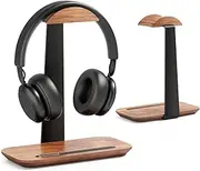 DESKSCAPES Premium Walnut Wood Headphone Stand – Sleek & Sturdy Headphone Holder with Storage Base – Universal Fit for Gaming, Sony, Sennheiser, Audio-Technica, Bose, Razer, Beats & More
