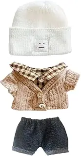 niannyyhouse 7.8in/20cm Plush Doll Clothes Hat Button Sweater Denim Flanging Jeans Doll Dressup (White+Brown)