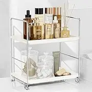 FSyueyun 2-Tier Makeup Shelf Organizer, Kitchen Spice Rack or Bathroom Countertop Organizer Vanity Bedroom Storage Tray (Sliver)
