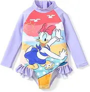 [Disney] Mickey and Friends Girl One Piece Long Sleeve Swimsuit Rashguard Bathing Suit