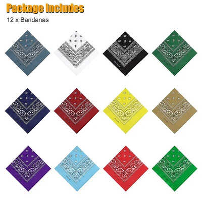 12 Pcs Paisley Print Bandana 100% Cotton Face Mask Neck Cover Head Warp Scarf