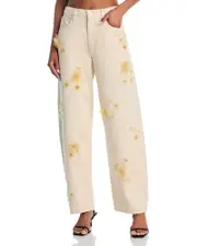 Frame Embellished Low Slung Barrel Jeans in Vanilla Bean