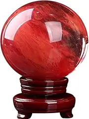 Natural Crystal Ball Sphere,Red Crystal Ball with Stand,Melting Quartz Crystal Gemstone for Meditation, Healing, Divination Sphere, Home Decoration, Fengshui,80mm