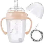 haakaa Weighted Straw Trainer Cup with Cap 8 oz, Gen.3 Silicone Sippy Cup with Cap & Straw Brush, Infant Water Cup with Straw, Peach