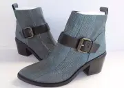 AllSaints Women's Jason Genuine Snakeskin Block Heels Blue Boots New with Box