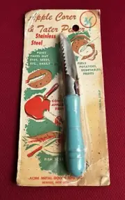 Vintage NOS 1950's Acme Metal Goods Turquoise Apple Corer & Tater Peeler NEW