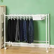 White Pants Hangers Organizer Cart for Closet/Wardrobe,Telescopic Jeans Trousers Skirts Storage Rack Stand,Movable Space Saving Rolling Trouser Trolley (30 Hangers) Beauty Comes
