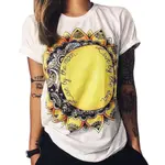 WOMEN PRINT T-SHIRT LOOSE COLOR NECK SHORT-SLEEVED T SHIRT