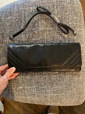 NWT ALDO Faux Leather Black Small Slim Clutch Magnetic Closure Removable Strap