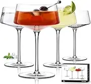 Martini Glasses Set of 4, Coupe Glasses Hand-Blown Premium Crystal Cocktail Glass for Manhattan, Margarita, Espresso Martini, Home Bar, Dinner Party, Birthdays, Housewarming Gift, 8oz Clear