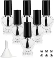 Agidea Empty Nail Polish Bottles Heart Shape, Empty Fingernail Polish Vials Containers Sample Bottles with Brush and Mixing Balls and Funnel for Nail Art Travel Size Pack of 6 (5ML)