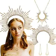 JeVenis 4 PCS Gold Halo Crown Baroque Headband Sun Goddess Tiara and Crown Sunburst Headband Cosplay Wedding Festival
