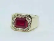 2 Ct Emerald Cut Simulated Red Ruby Engagement Men's Ring 14K Yellow Gold Plated