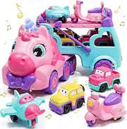 Lehoo Castle 2 Year Old Girl Gifts, Toddler Toys Unicorn Truck, Kids Toys with Light & Sound, Toddler Toys 1-2 Years with Pull Back Toy Cars for 2 3 4 5 Year Old Girls