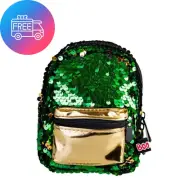 Green Gold BooBoo Mini Backpack 10x15cm Arm Band Carabiner Zip Reversible Sequin