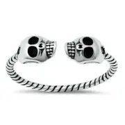 Skulls Ring Genuine Solid Sterling Silver 925 Oxidized Face Height 5 mm Size 4