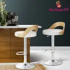 Artiss Bar Stools Kitchen Gas Lift Wooden Stool Metal Barstools White Swivel