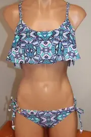 NWT Jessica Simpson Swimsuit Bikini 2 pc set Sz L Lt Petal Tie side