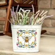 Honeybee Floral Oval Bucket Bumble Bee Distressed Embossed Graphics CWI