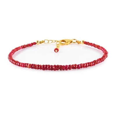 Birthday Gifts Natural Ruby Gemstone Handmade Full Beaded Gold Bracelet Jewel...