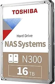 Toshiba N300 16TB NAS 3.5-Inch Internal Hard Drive - CMR SATA 6 GB/s 7200 RPM 512 MB Cache - HDWG51GXZSTA