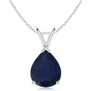 V-Bale Pear-Shaped Blue Sapphire Solitaire Pendant