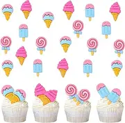 20 Pack Resin Ice Cream Cupcake Toppers Picks Ice Cream Cone Lollipop for Baby Shower Birthday Summer Hawaii Theme Party Cake Decoration Supplies