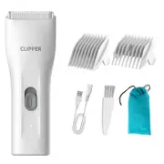 2023 Electric Body Groomer Pubic Hair Trimmer for Men Balls Shaver Clipper Male Sensitive Private Parts Razor (White)