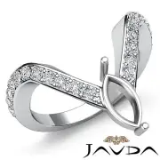 Marquise Semi Mount Diamond Pave Set Designer Wedding Ring 18k White Gold 0.35Ct