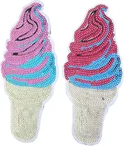 [EXAOMBLE] 2pcs Ice Cream Cone Cloth Stickers Girl for Rhinestone Cool Patch Embroider Number Patches Ironed Glitter Sequin Clothing Repair Shiny Patch Appliqué Sewing Mini Applique Fabric