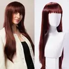 Crimson Long Straight Wig with Full Fringe Long Straight Hair Wig Synthetic F...