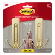 Command Large Double Hooks [Removable]: 2-pack (Satin Brass)