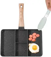 CARRORABI Section Square Grill Pan Divided Frying Pan, Egg Poacher Frying Pan Heat Resistant Handle Section Skillet for Breakfast (Black)
