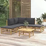 Patio Sets 6 Piece Garden Lounge Set with Dark Grey Cushions Bamboo