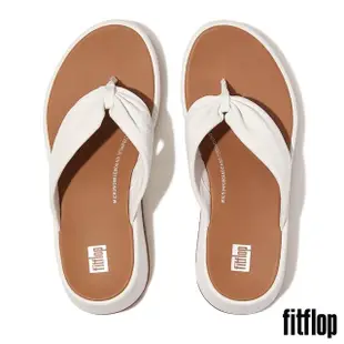 【FitFlop】F-MODE 皮革扭紋厚底夾脚涼鞋-女(都會白)