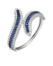 Genevive Two-Tone Over Silver CZ Bangle Bracelet