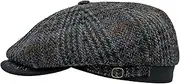 [Sterkowski] Malone Peaked Cap | Harris Tweed Flat Cap for Men | Warm Comfortable Newspaper Boys Cap