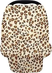 Forchrinse Beige Leopard Car Seat Cover for Babies Soft Breathable Breastfeeding Nursing Cover Elastic Infant Carseat Canopy Stroller Cover