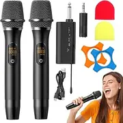 Krissake Rechargeable Wireless Microphones, Professional UHF Dual Microphones with Rechargeable Receiver, for Karaoke, Wedding, DJ, Party & Speech