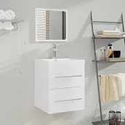 Stylish High Gloss White Bathroom Cabinet Vanity with Mirror, Wall-Mounted, 41x38.5x48 cm, Floating Sink Console, Modern Design