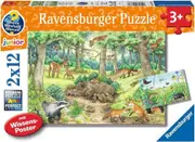 2x12pc Ravensburger Animals In Forest Jigsaw Puzzle 26x18cm Kids/Children 3y+